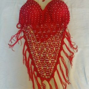Red Bejewled halter top